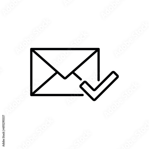 Check mark letter icon vector illustration. Email confirm on isolated background. Envelope sign concept.