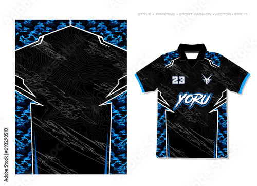 sublimation jersey design camouflage black blue modern abstract esport gaming design grunge military army pattern texture 