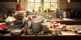 Hoarding disorder - cluttered kitchen with dirty dishes.