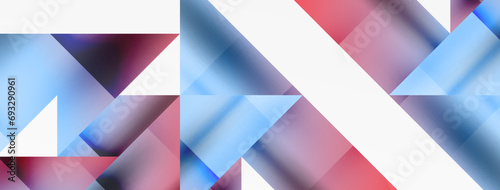 Vivid abstraction unfolds. Triangles in seamless harmony, composing dynamic geometric backdrop. Interplay of angles and hues forms captivating tapestry, evoking modernity and artistic allure