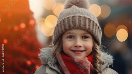 Winter Joy: Smiling Child in Festive Atmosphere. Generative ai