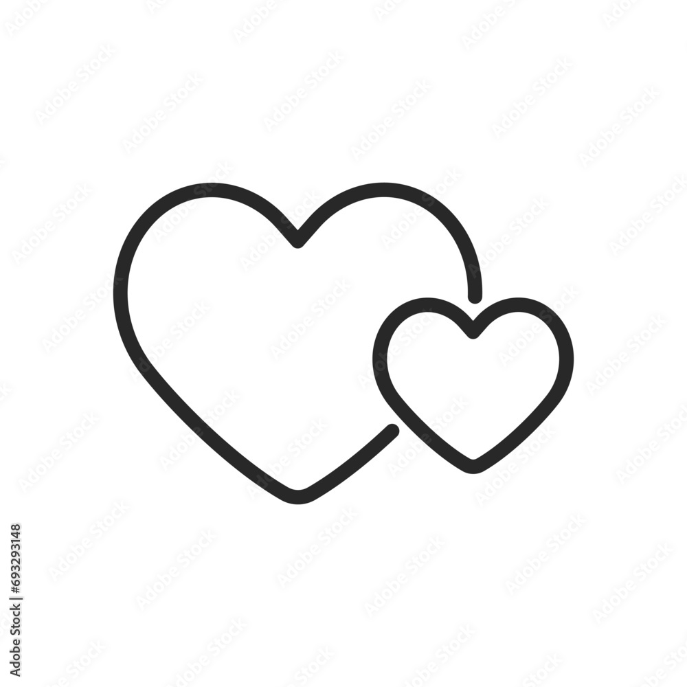 Big and Small Heart Icon - Linear Vector Pictogram for Love Across Ages and Sizes, Parent and Child Bond, Partnership and Care.
