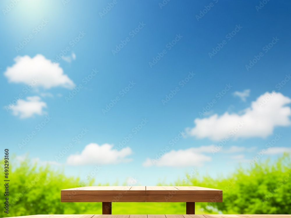 Empty wooden table with natural blur background Empty wooden table with natural blur background