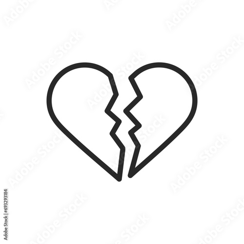 Cracked Heart Icon - Linear Vector Pictogram for Broken Love Symbol, Fractured Affection Emblem, Emotional Pain and Heartbreak
