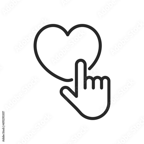 Heart Touch Icon - Linear Vector Pictogram for Interactive Love Gesture, Symbol of Affectionate Contact and Emotional Connection.