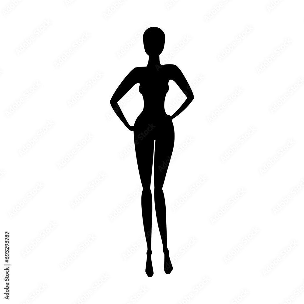 Front view woman body fashion template. Female mannequin for fashion designs. Vector illustration isolated in white background
