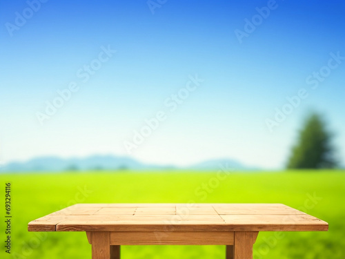 Empty wooden table with natural blur background