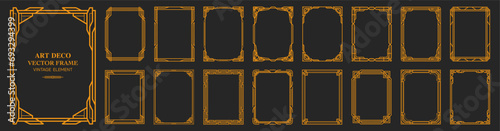 Art Deco gold frame , vintage frame , ornament frame ,line geometric luxury frames , wedding banner label card geometric background vector illustration
