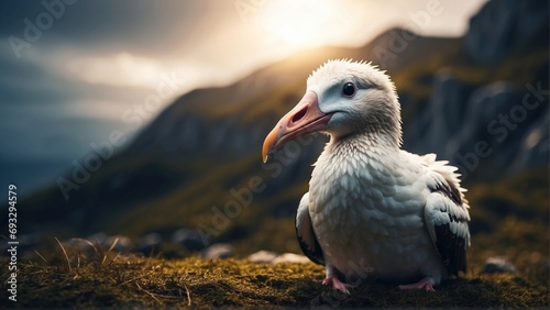 vulture perched on a rock Seagull, albatross, Generative Ai, graypelican photo