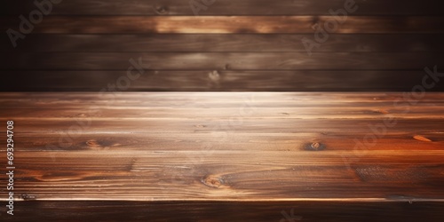 Wooden table with empty surface and plank board background texture.