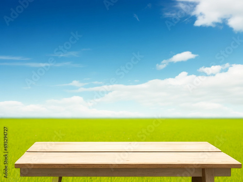 Empty wooden table with natural blur background