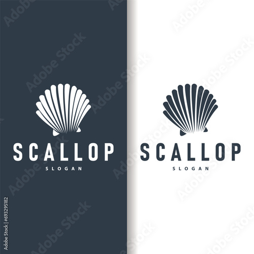 Seashell Logo, Inspirational Scallop Design With Pearl, Ocean Animals, Vector Jewelry Luxury Shell Beauty And Cosmetic