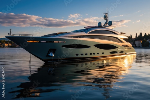 Luxury yacht in the River. Generative AI.