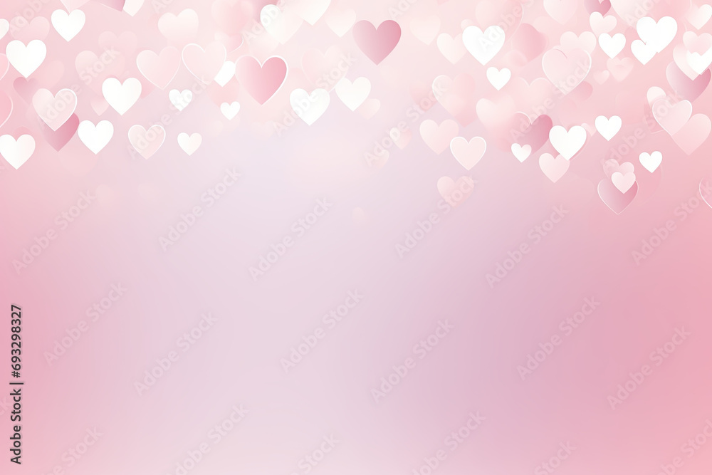 Light pink gradient background with pink and white hearts, Valentine's day 