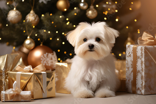 puppy with christmas gift ai generative © lemya