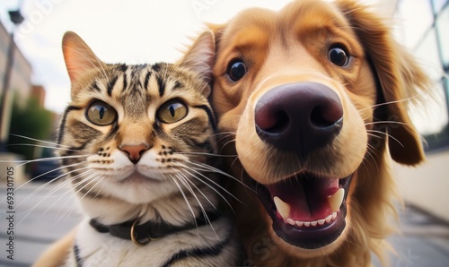 Cat and dog best friends taking a funny selfie shot © hisilly