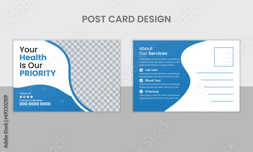 Medical postcard design with color variation. Creative health post card .