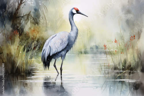 Watercolor picture of a crane. © Gun