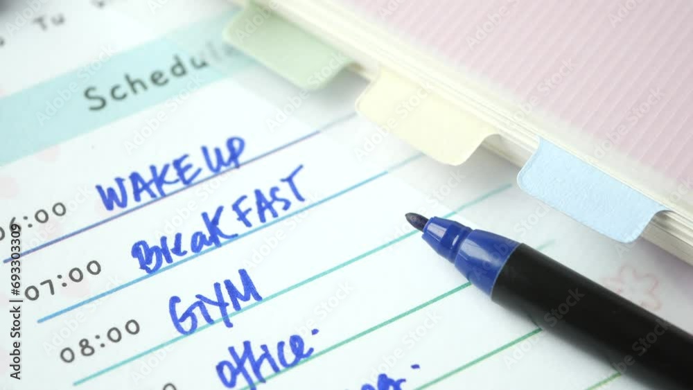 writing on a daily planner on table. writing on a daily planner on table.