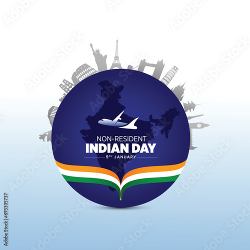 Non-Resident Indian Day Design for Banner, Poster, Web, Social Media - Pravasi Bharatiya Divas - Meaning Non-Resident Indian Day. Editable illustration design for NRI We are proud of our NRI, Jai Hind