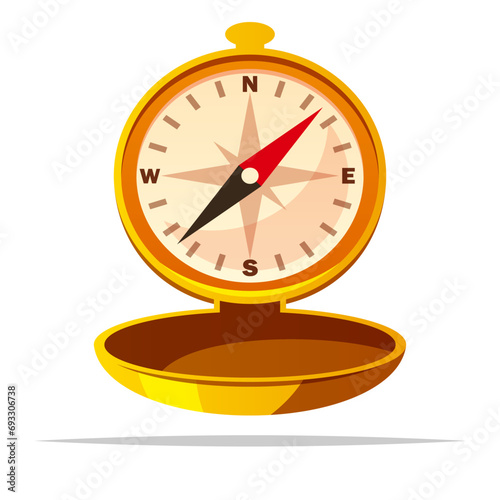 Old antique brass compass vector isolated illustration
