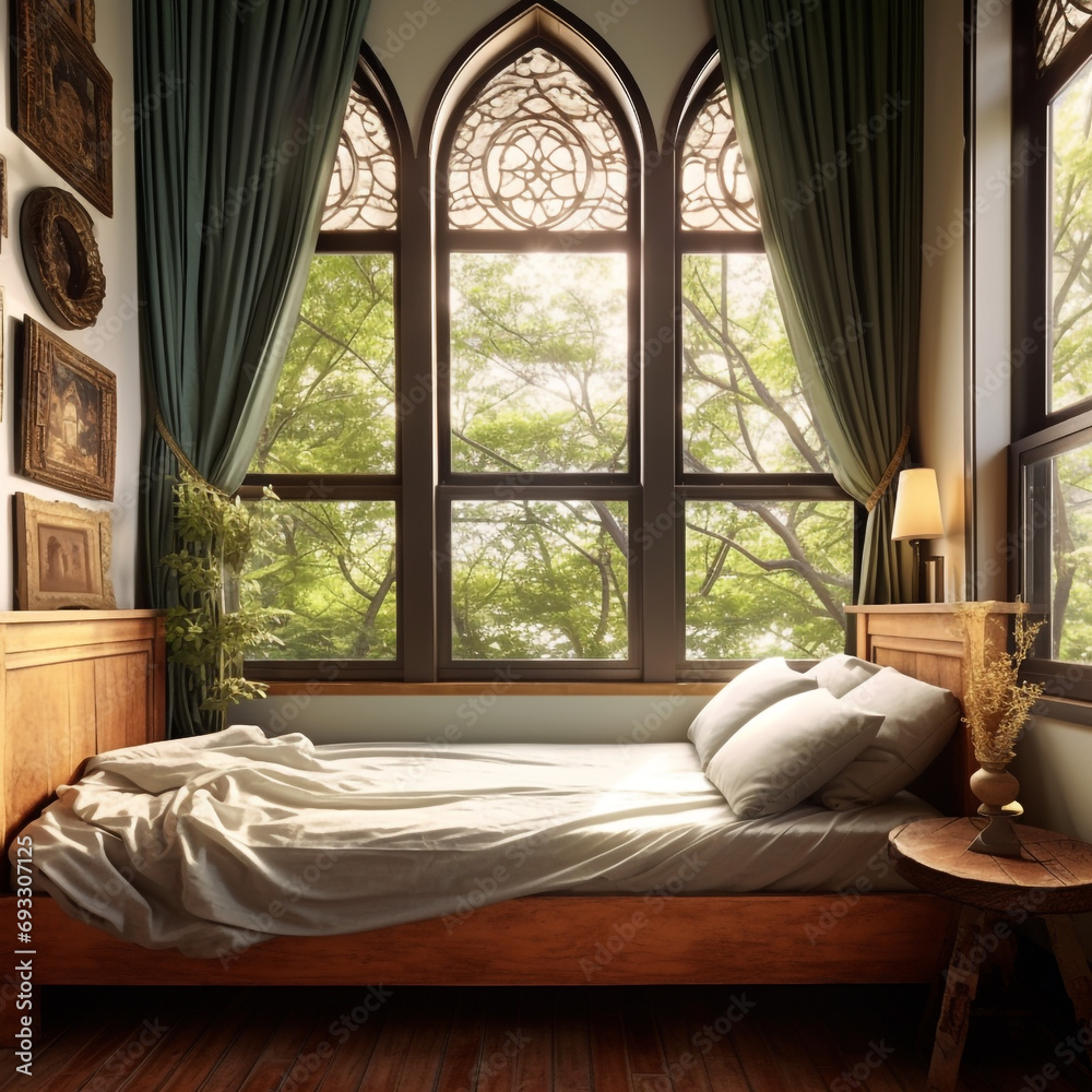 Fototapeta premium Window Design for Bedrooms. Minimalistic and Aesthetic Interior Design