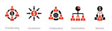 A set of 5 Crowdfunding icons as crowdfunding, contribution, collaborative