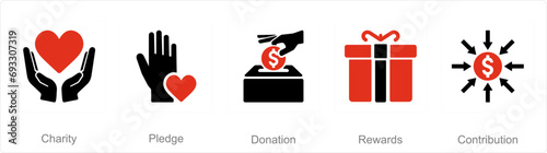 A set of 5 Crowdfunding icons as charity, pledge, donation photo