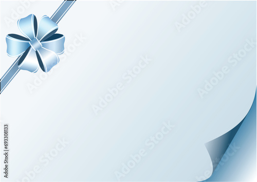 Festive blue bow on white background with place for text. Vector. photo