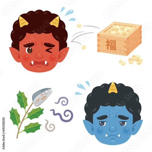 福豆を嫌がる赤鬼と柊鰯を嫌がる青鬼