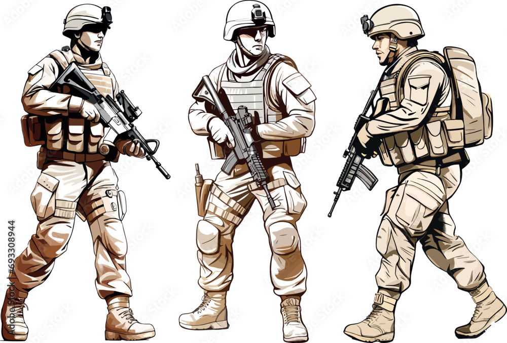 Military man vector, marines, NAVY, army soldier - obrazy, fototapety, plakaty 