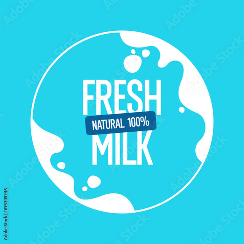Modern poster fresh milk with splashes on a background. Vector illustration.