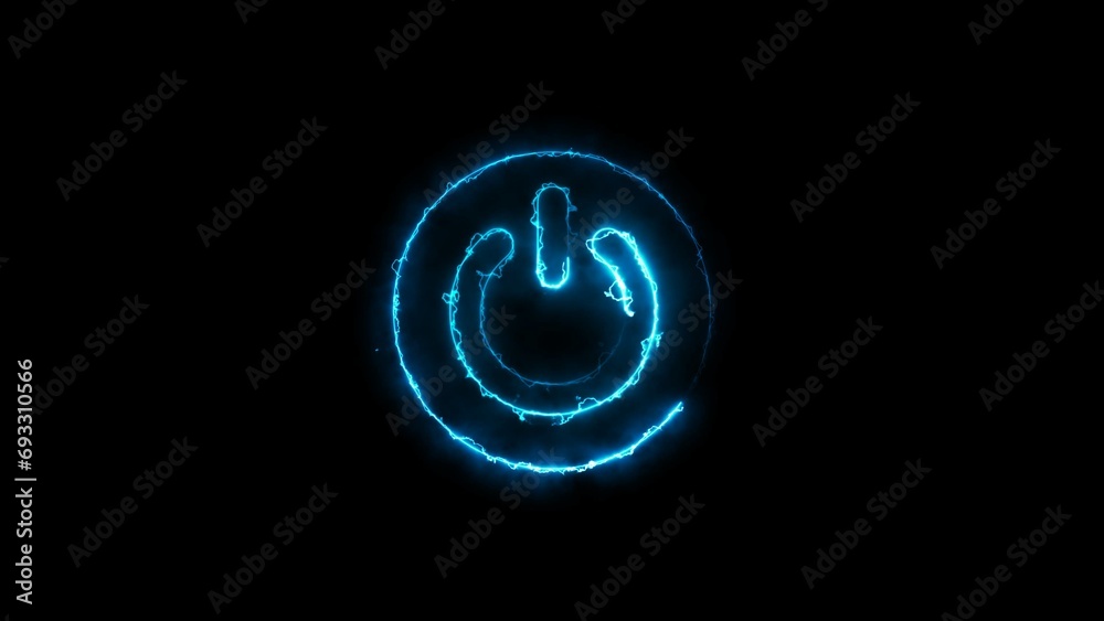 Glowing neon power on/off button icon illustration 4k