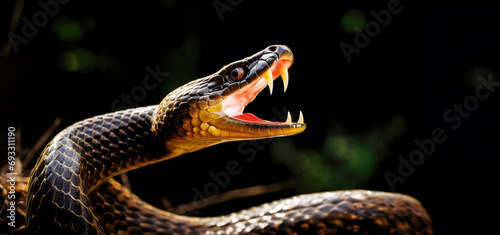 Black poisonous snake baring it's fangs
