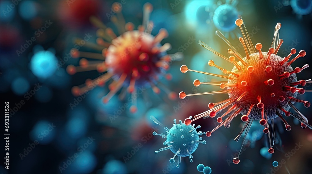 Abstract background with viruses and bacteria glowing in the body, macro photography Abstract background with viruses and bacteria glowing in the body, macro photography