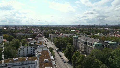 Cinematic aerial, Bundesfinanzhof, high federal court, Munich, Germany photo