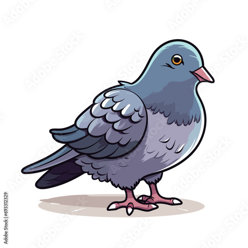 Pigeon isolated on white background. Vector illustration in cartoon style.