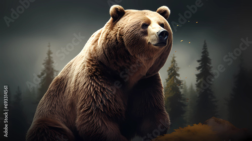 Brown bear sitting on the rocks. Vector Illustration