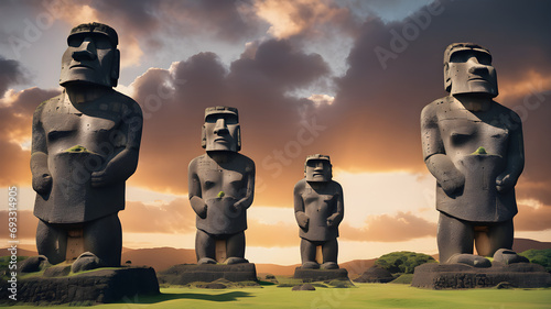 Ancient Moai statue culture easter sculpture photo