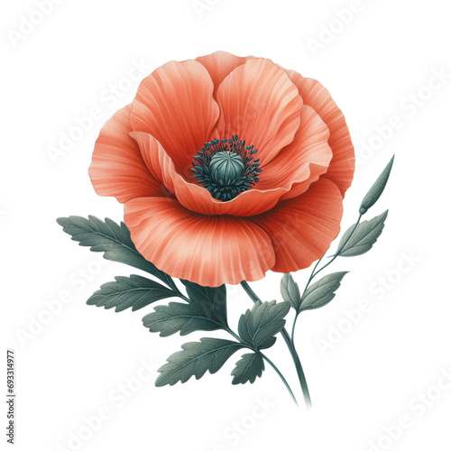red poppy flower on a white  transparent background PNG