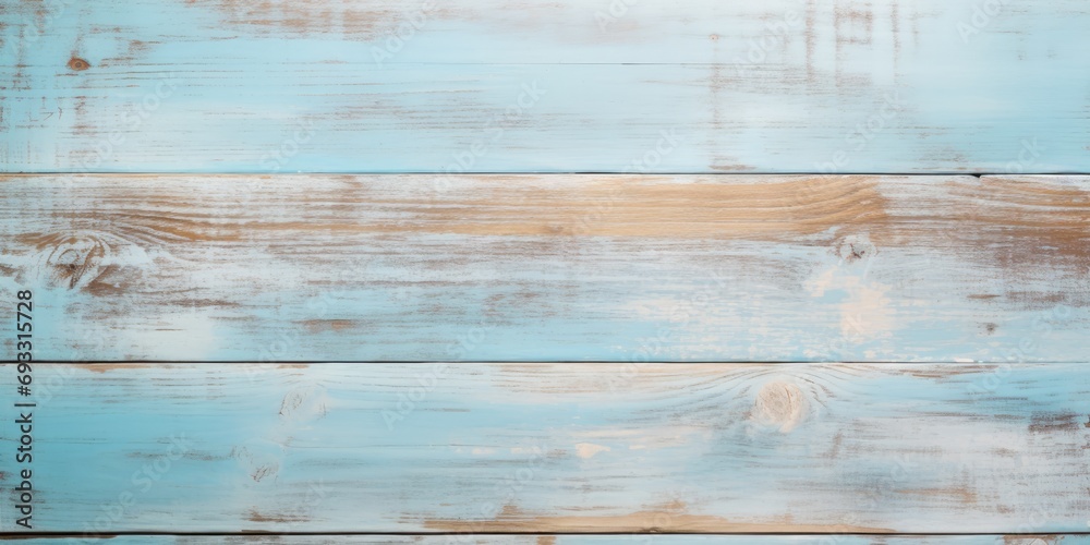 Abstract rustic wooden table with light blue shabby paint, isolated with space for design.