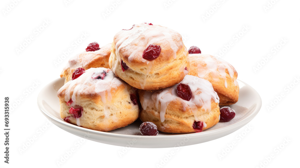 Fresh Cranberry scones bakery on white isolated on clear png background and transparent background. Bakery and pastry concept for cafe and restaurent, AI generative. Fresh Cranberry scones bakery on white isolated on clear png background and transparent background. Bakery and pastry concept for cafe and restaurent, AI generative.