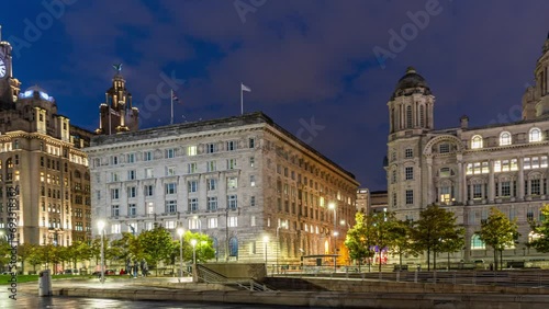 Day to night Time lapse of the Three Graces of Royal Liverpool Building, Cunard and Port of Liverpool photo