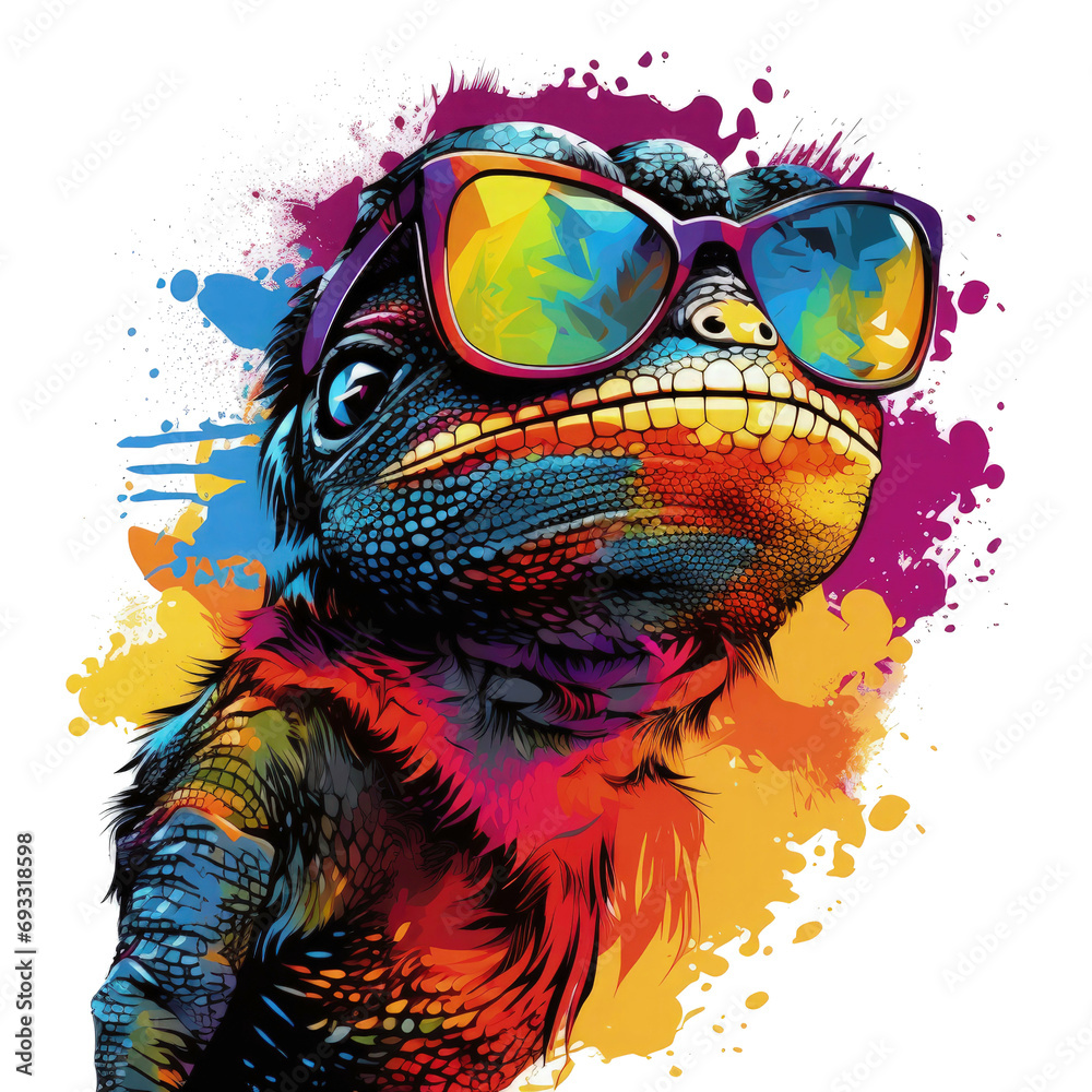 Cute funny lizard with sunglasses t shirt design