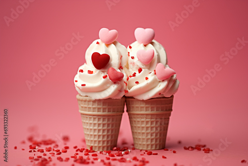 Ice cream, pink, white, red, love, couple, for valentine's day,