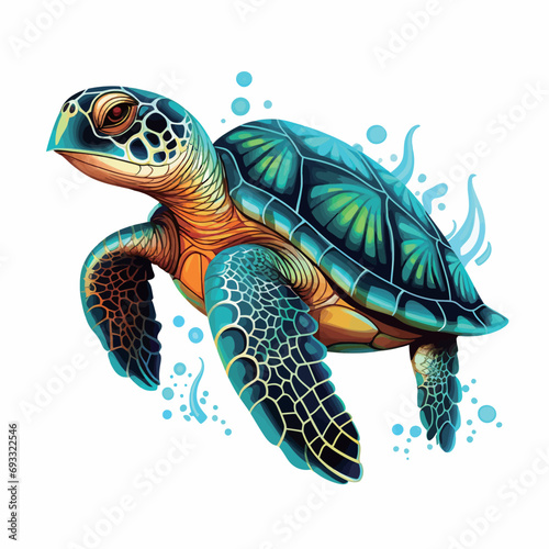 Sea turtle vector illustration isolated on white background. Cartoon marine animal.