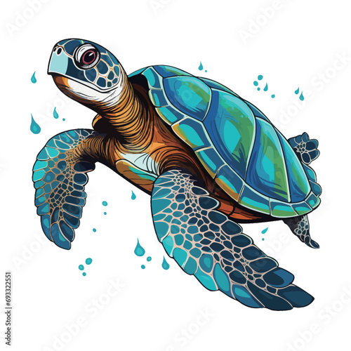 Sea turtle vector illustration isolated on white background. Cartoon marine animal. photo