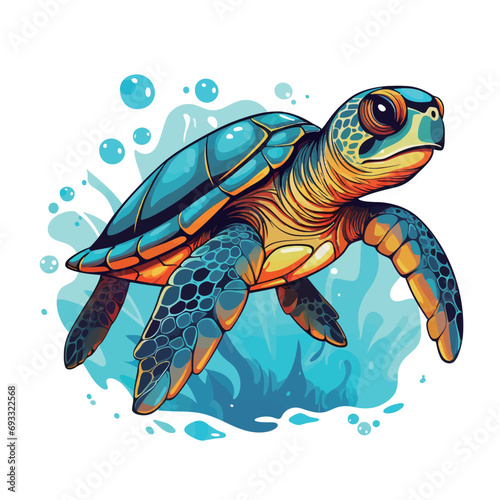Turtle isolated on white background. Vector illustration in cartoon style.