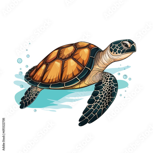 Vector illustration of a green sea turtle isolated on white background. Cartoon style. © 酸 杨