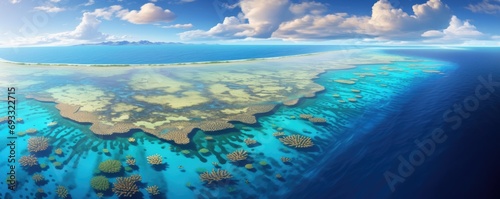 Great barrier reef australia coastilne. Blue ocean coral queensland. Generative ai photo
